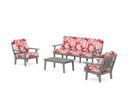 POLYWOOD® Oxford 4-Piece Deep Seating Set with Sofa in Slate Grey / Leaf Crimson