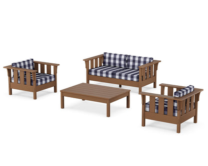 Martha Stewart by POLYWOOD® Acadia 4-Piece Deep Seating Set with Loveseat in Teak / Buffalo Plaid Navy