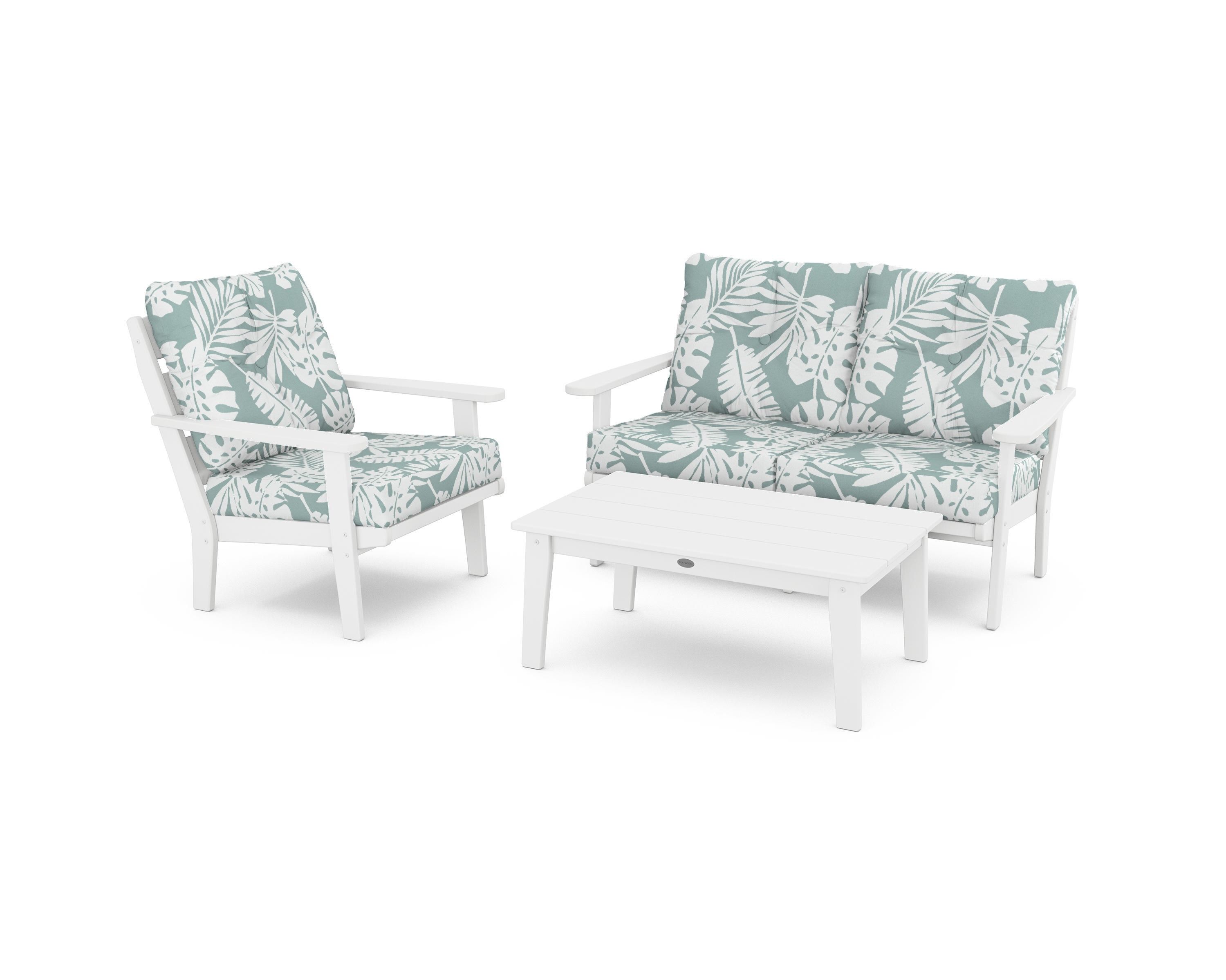 POLYWOOD® Lakeside 3-Piece Deep Seating Set in White / Leaf Glacier Spa