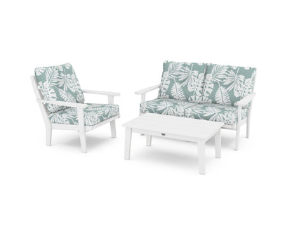 POLYWOOD® Lakeside 3-Piece Deep Seating Set in White / Leaf Glacier Spa