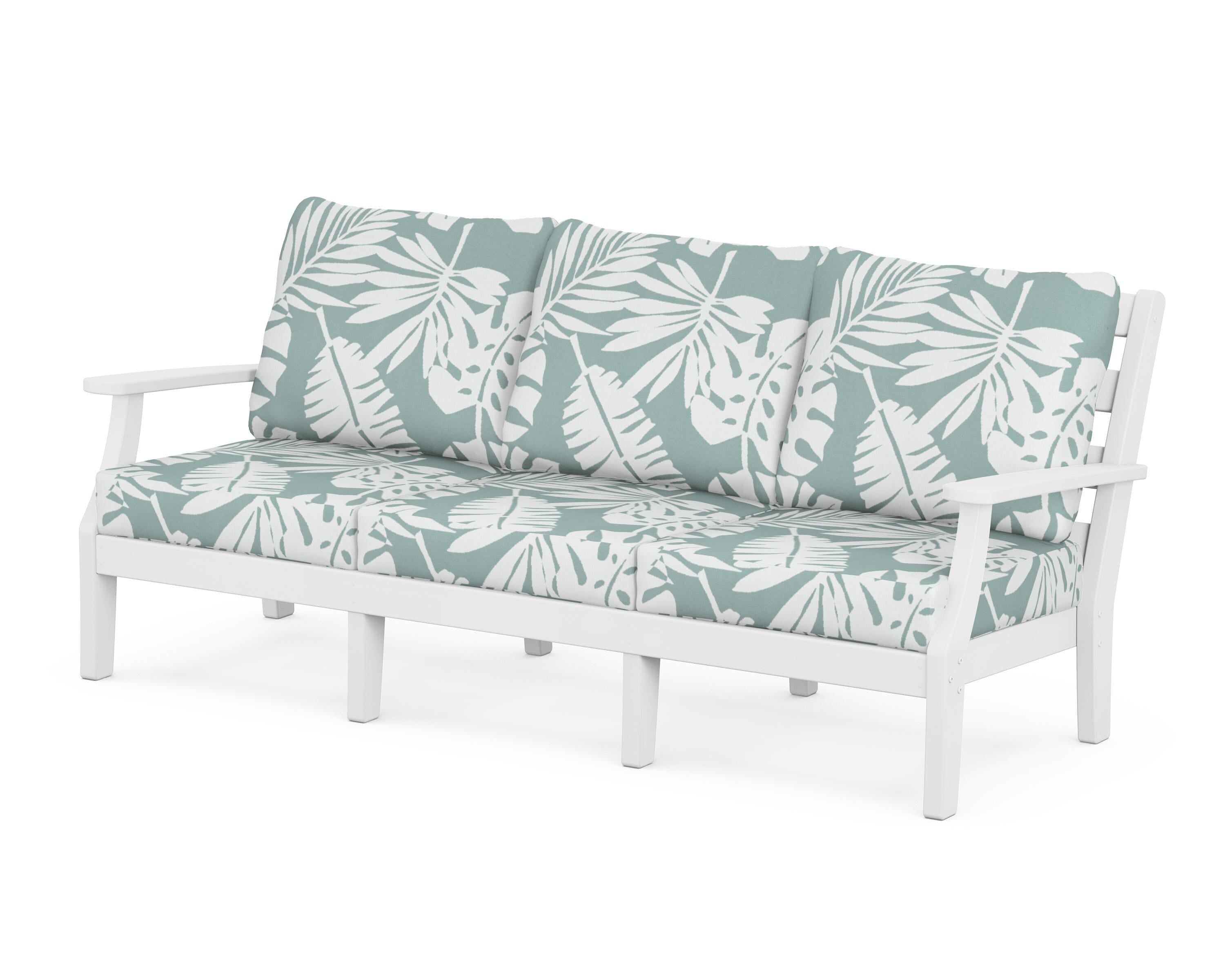 POLYWOOD® Chesapeake Deep Seating Sofa in White / Leaf Glacier Spa