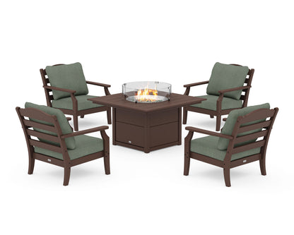 Draper James™ by  POLYWOOD® Savannah 5-Piece Deep Seating Set with Fire Pit Table in Mahogany / Cast Sage