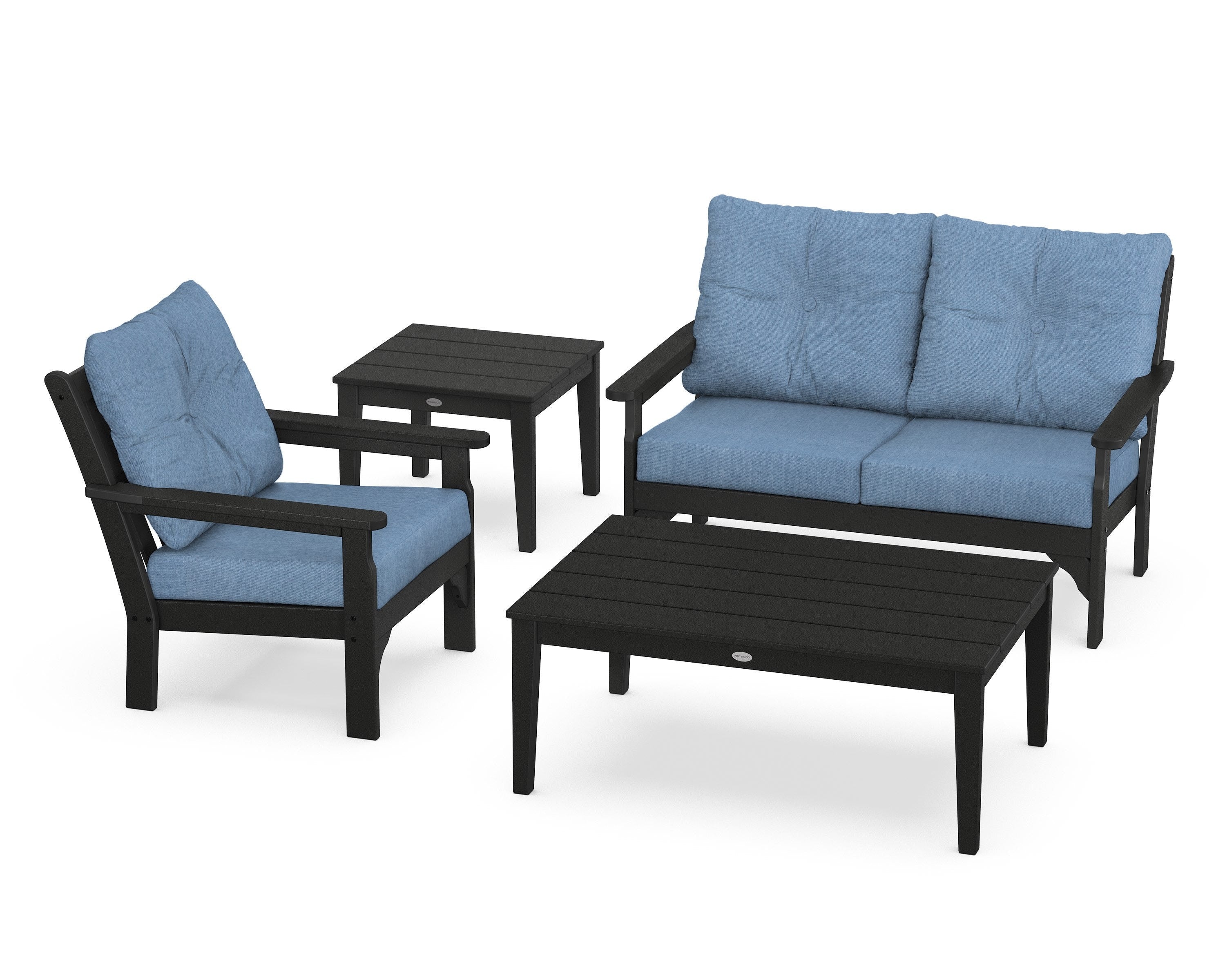 POLYWOOD® Vineyard 4-Piece Deep Seating Set in Black / Sky Blue