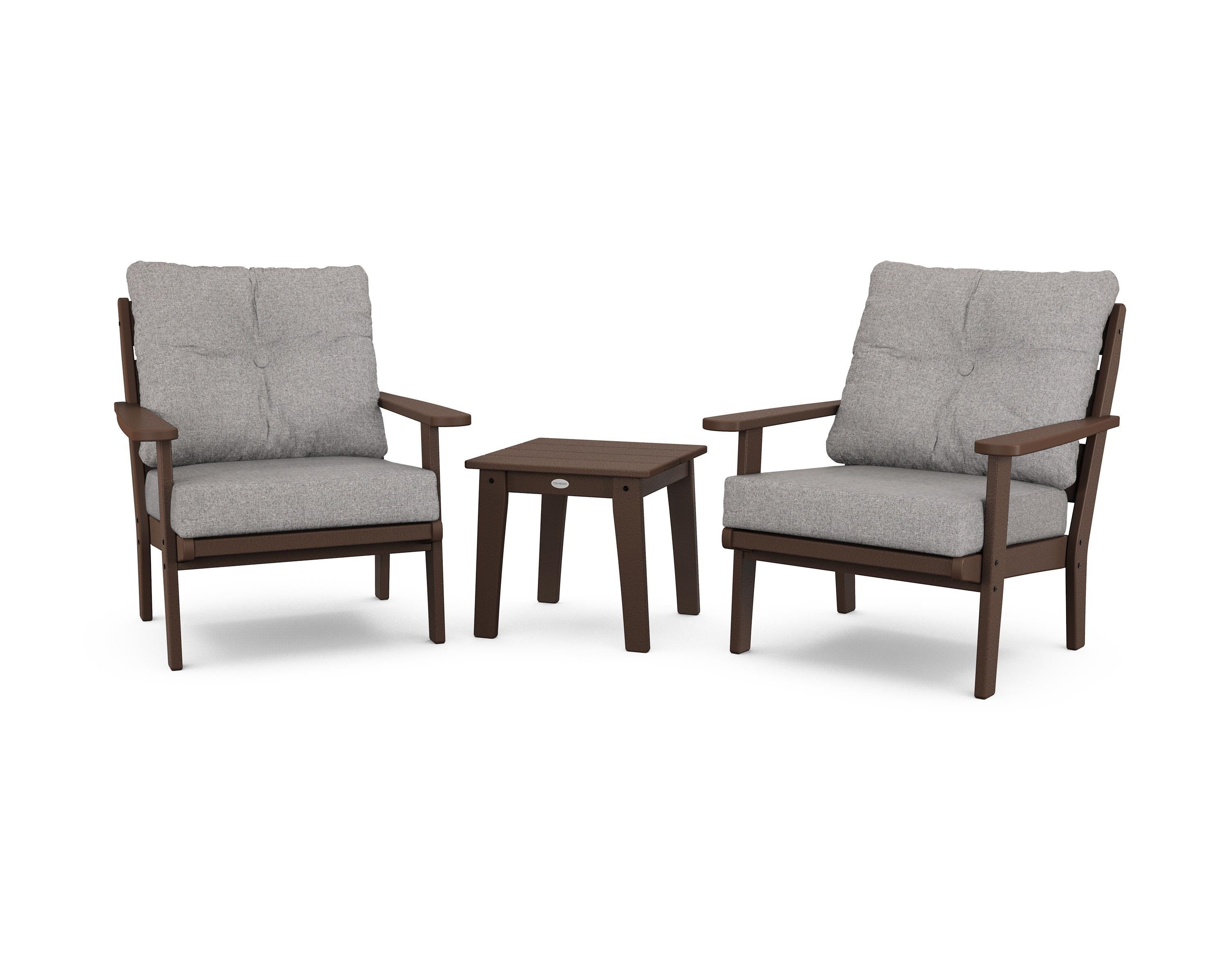 POLYWOOD® Lakeside 3-Piece Deep Seating Chair Set in Mahogany / Grey Mist