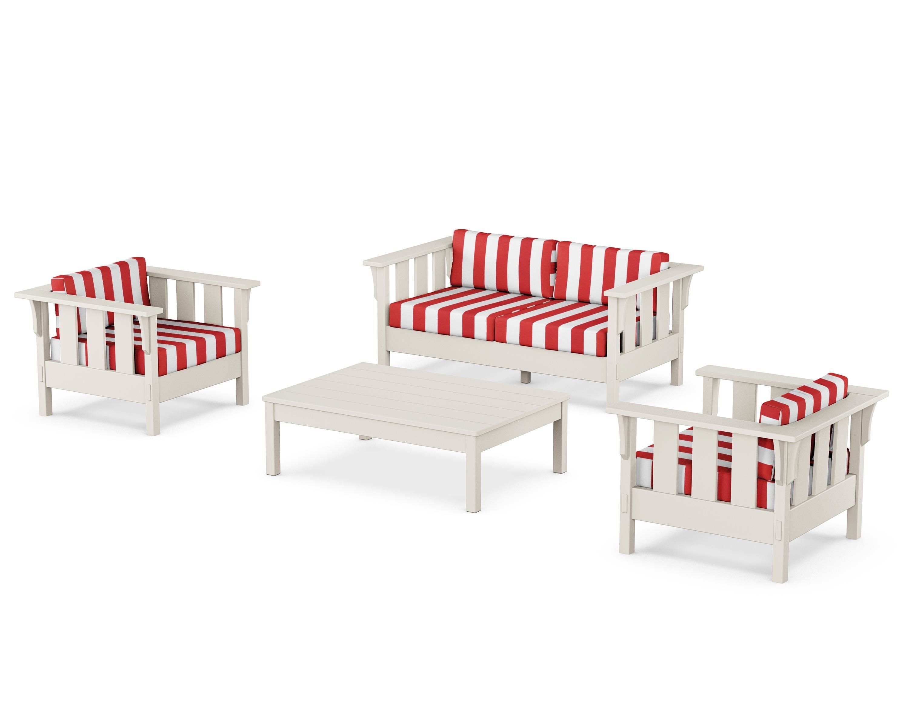 Martha Stewart by POLYWOOD® Acadia 4-Piece Deep Seating Set with Loveseat in Sand / Cabana Stripe Crimson