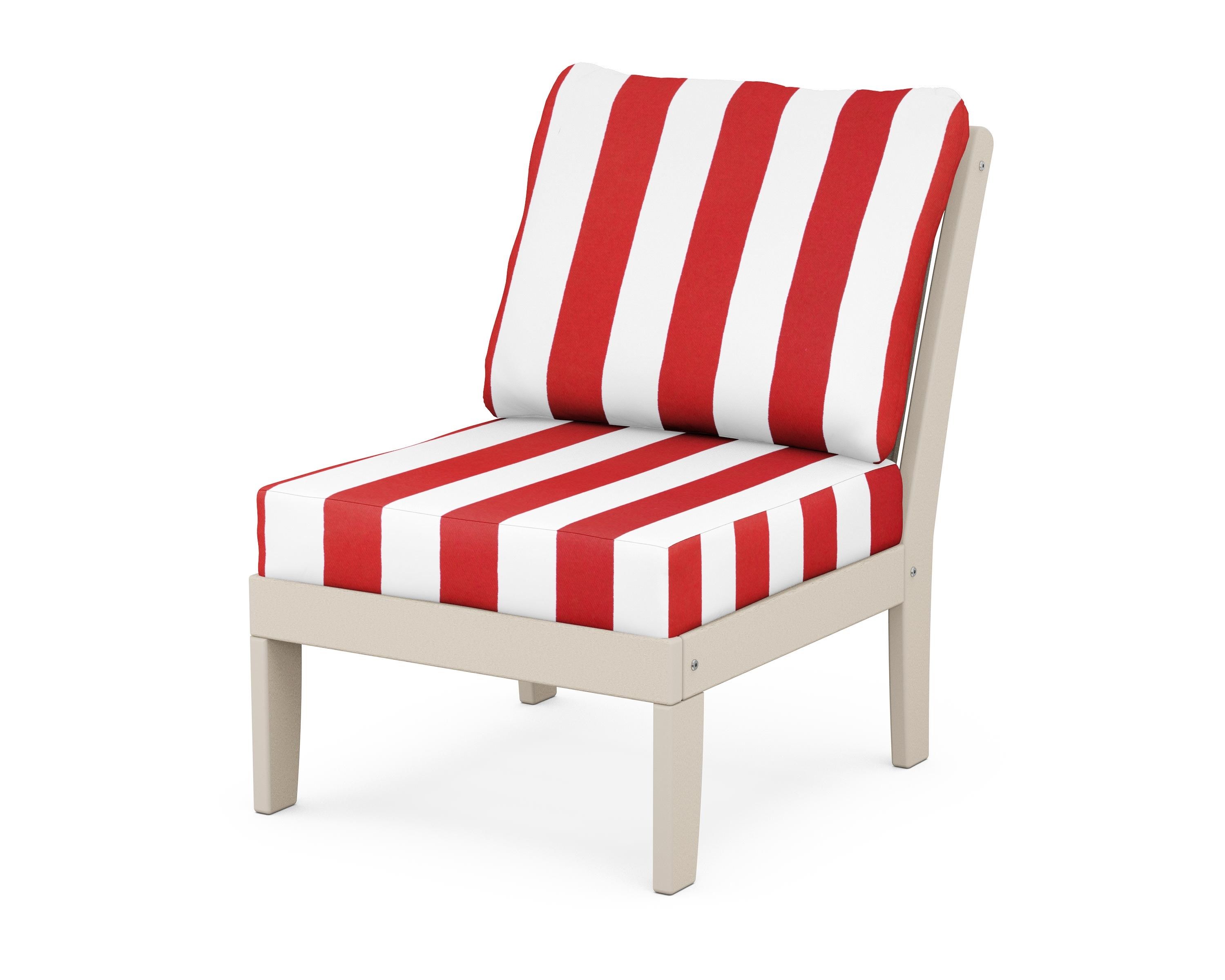 POLYWOOD® Braxton Modular Armless Chair in Sand / Cabana Stripe Crimson