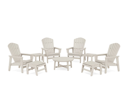 POLYWOOD® Nautical Grand Upright Adirondack 9-Piece Conversation Set in Sand