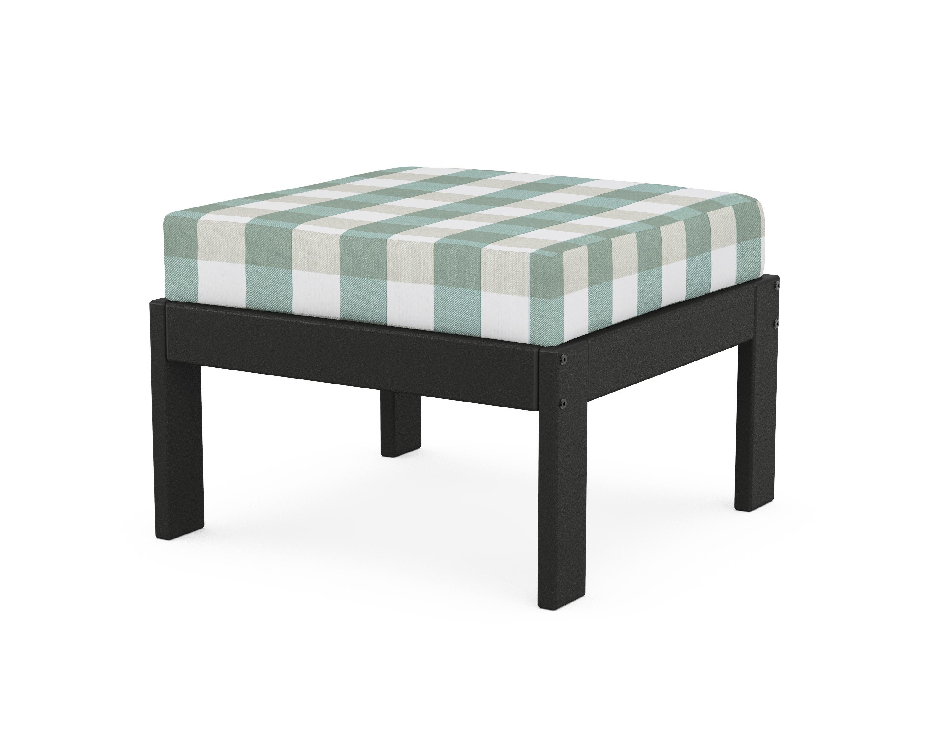 POLYWOOD® Vineyard Modular Ottoman in Black / Buffalo Plaid Glacier Spa