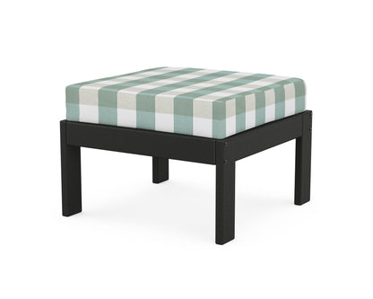 POLYWOOD® Vineyard Modular Ottoman in Black / Buffalo Plaid Glacier Spa