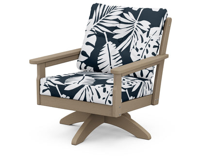 POLYWOOD® Vineyard Deep Seating Swivel Chair in Vintage Sahara / Leaf Marine Indigo