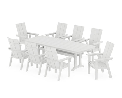 POLYWOOD® Modern Curveback Adirondack 9-Piece Dining Set with Trestle Legs in White