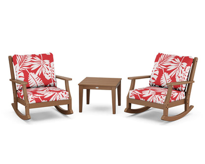 Country Living Wovendale 3-Piece Deep Seating Rocker Set in Teak / Leaf Crimson