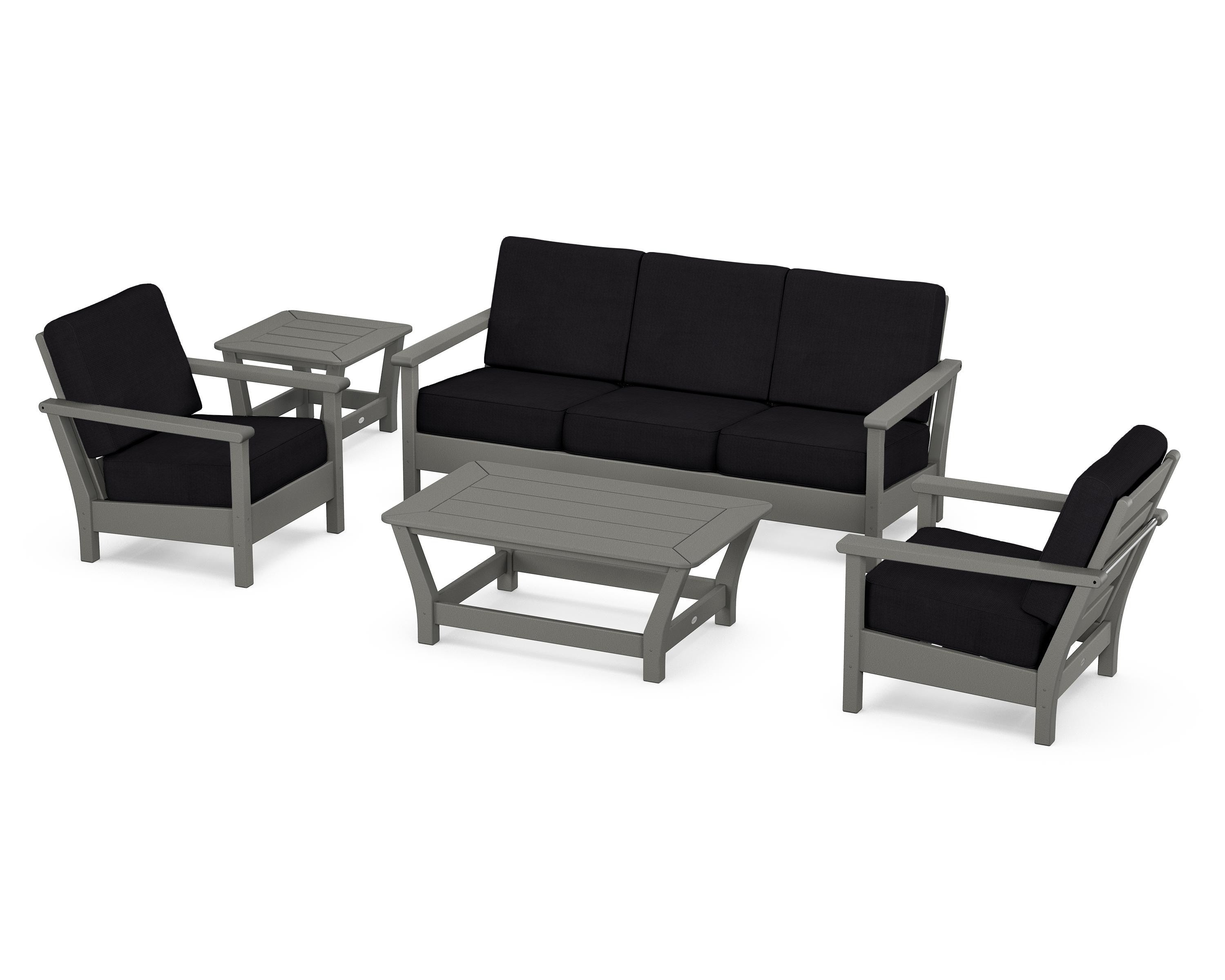 POLYWOOD® Harbour 5-Piece Deep Seating Set in Slate Grey / Midnight Linen