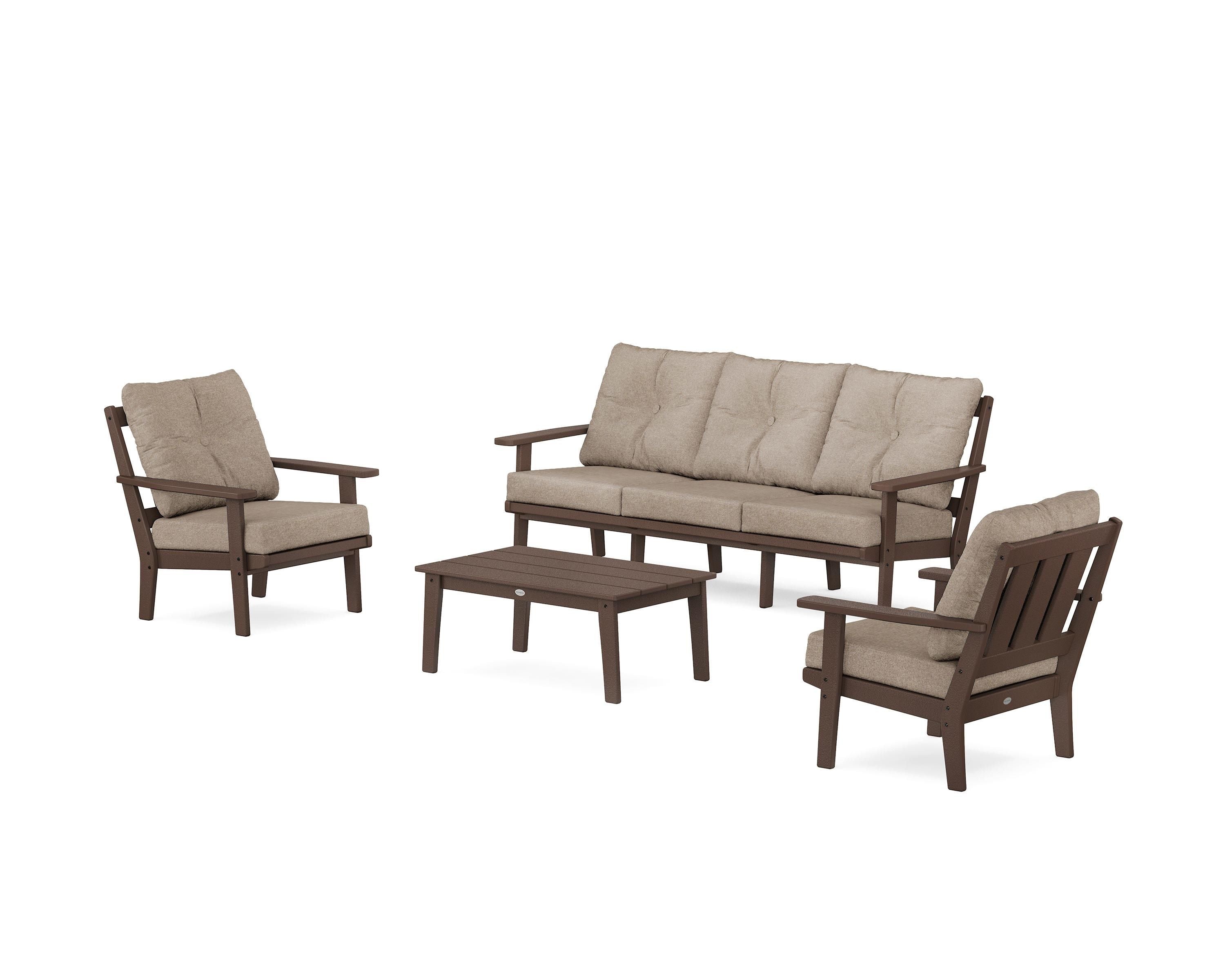 POLYWOOD® Oxford 4-Piece Deep Seating Set with Sofa in Mahogany / Spiced Burlap