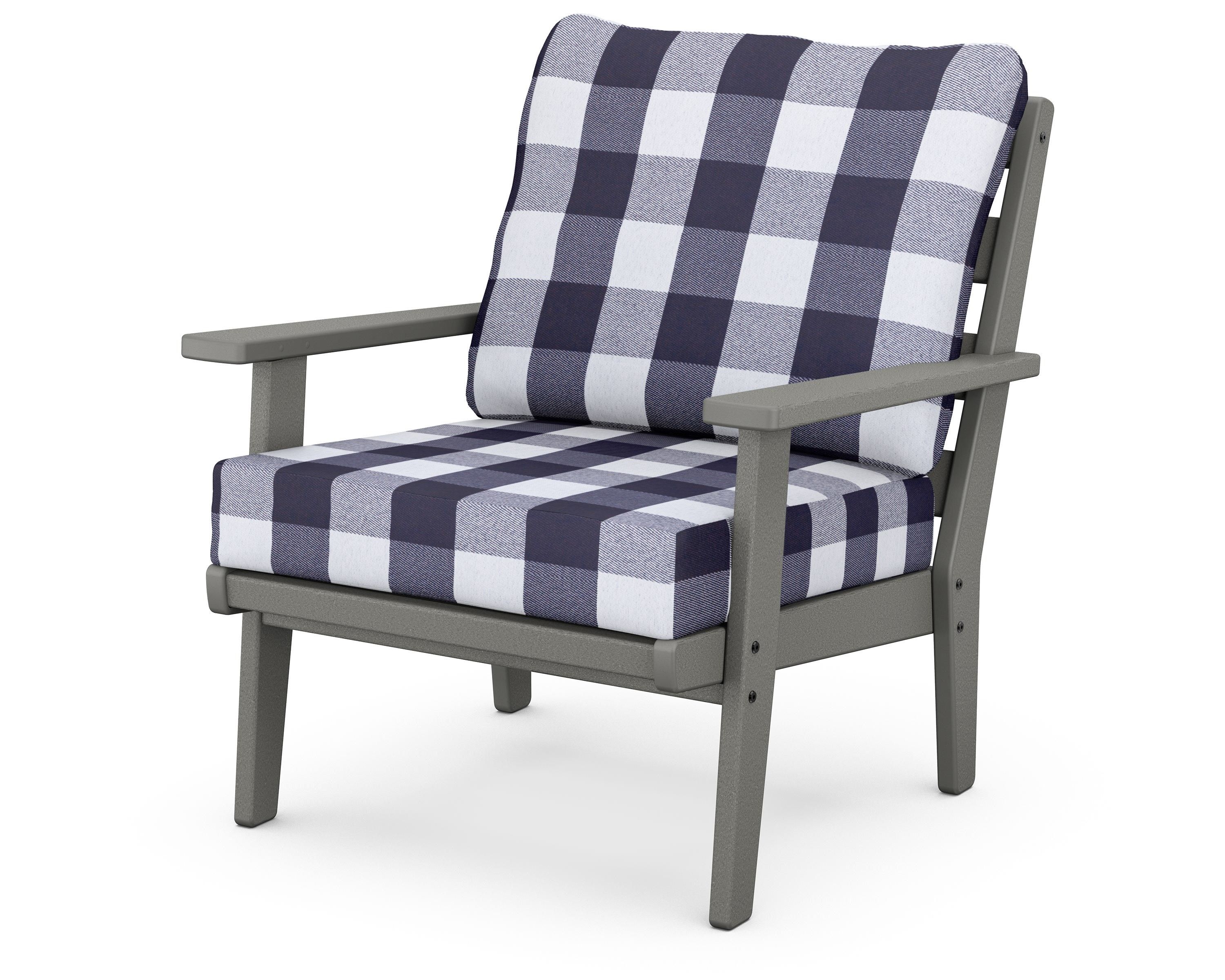 POLYWOOD® Grant Park Deep Seating Chair in Slate Grey / Buffalo Plaid Navy