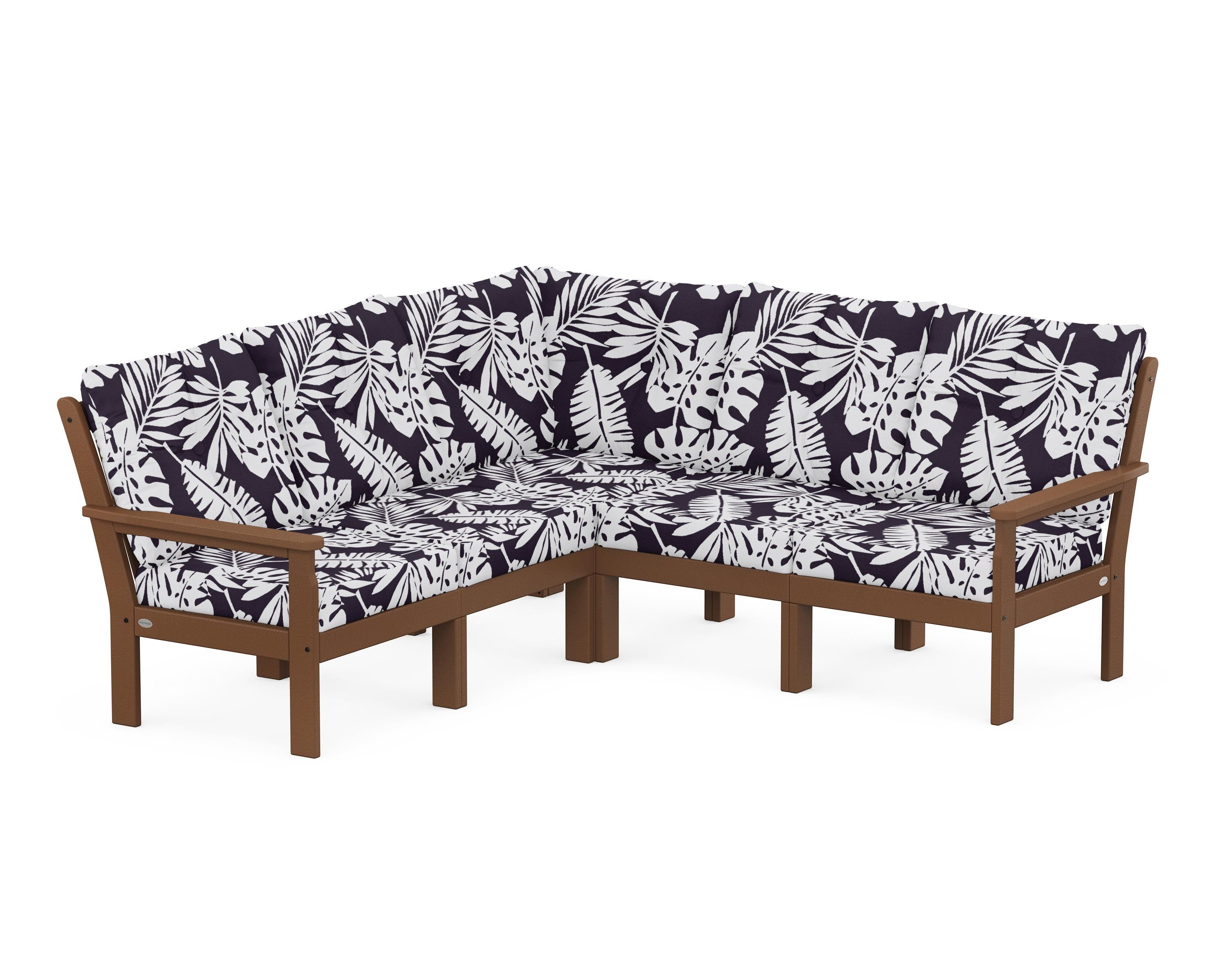 POLYWOOD® Vineyard 5-Piece Sectional in Teak / Leaf Navy
