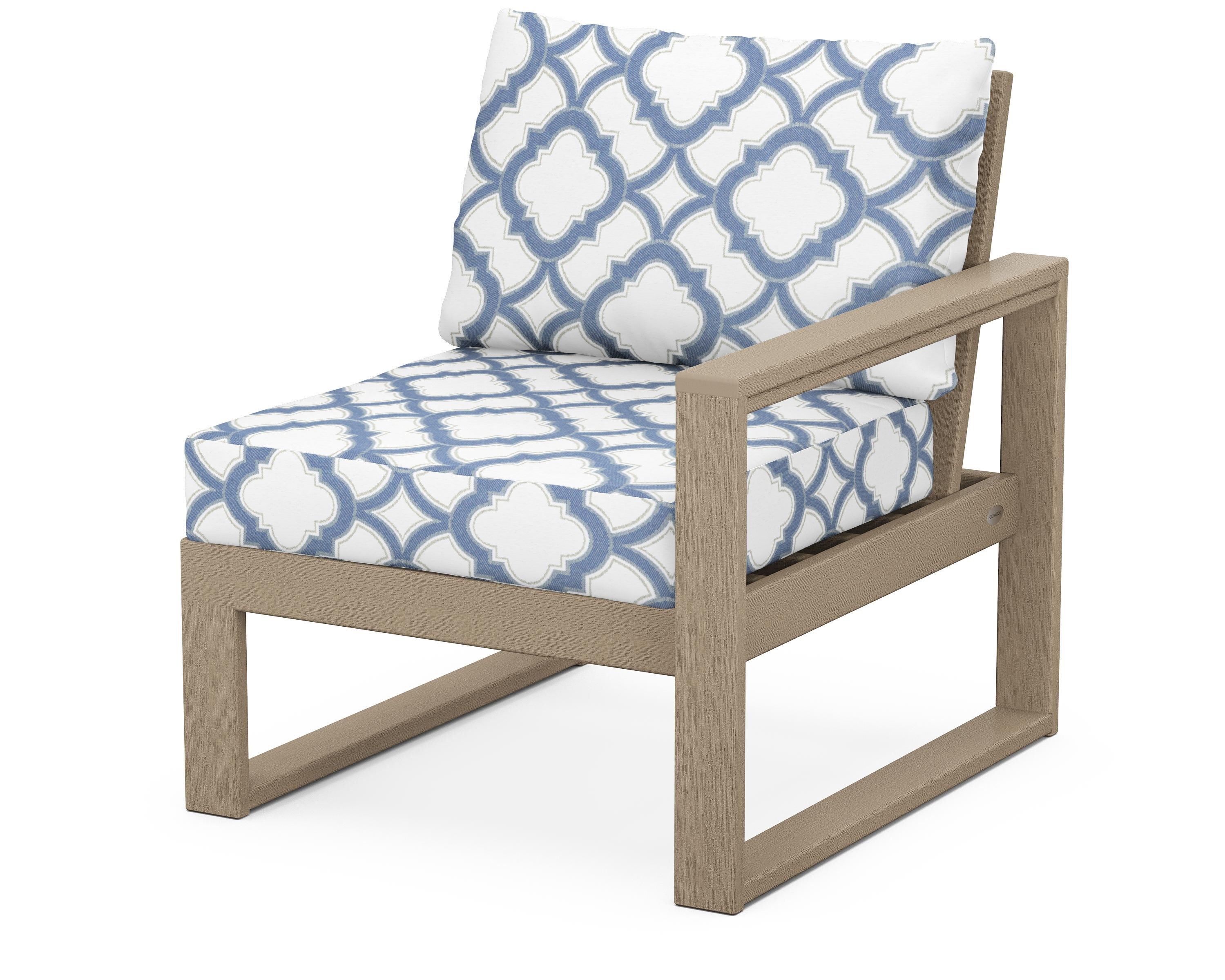 POLYWOOD® EDGE Modular Right Arm Chair in Vintage Sahara / Trellis Sky Blue