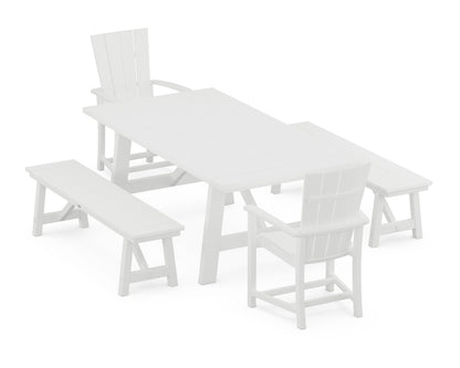 POLYWOOD® Quattro 5-Piece Rustic Farmhouse Dining Set With Benches in White