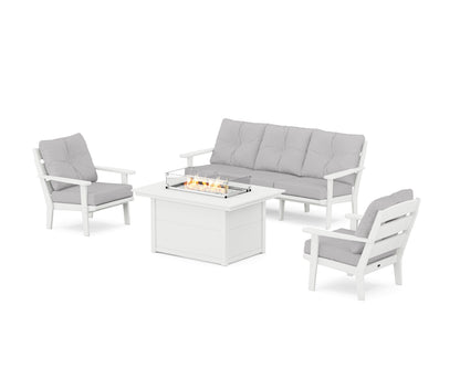 POLYWOOD® Lakeside Deep Seating Fire Pit Table Set in White / Granite