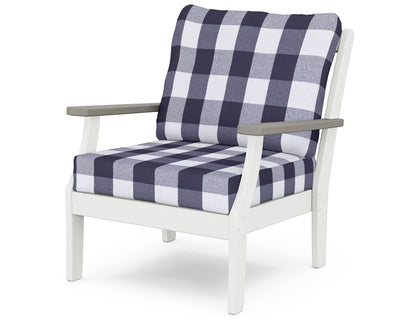 POLYWOOD® Braxton Deep Seating Chair in White / Driftwood / Buffalo Plaid Navy