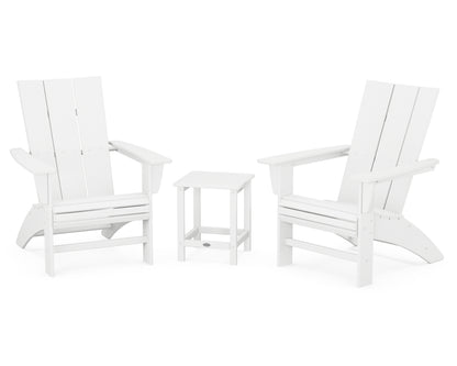 POLYWOOD® Modern 3-Piece Curveback Adirondack Set with Long Island 18" Side Table in White