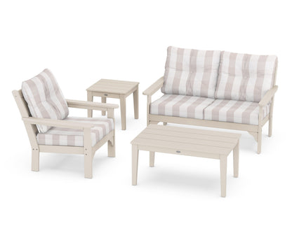 POLYWOOD® Vineyard 4-Piece Deep Seating Set in Sand / Buffalo Plaid Dune Burlap