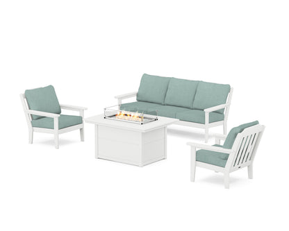 Country Living Cottage Deep Seating Fire Pit Table Set in White / Glacier Spa