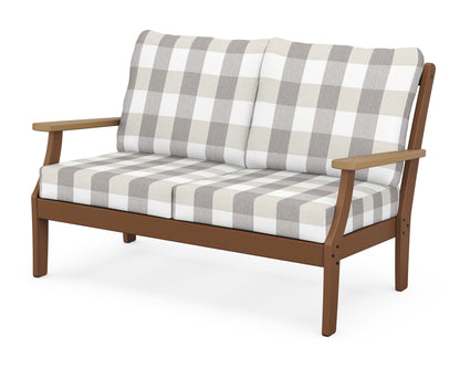 POLYWOOD® Braxton Deep Seating Loveseat in Teak / Natural / Buffalo Plaid Grey Mist