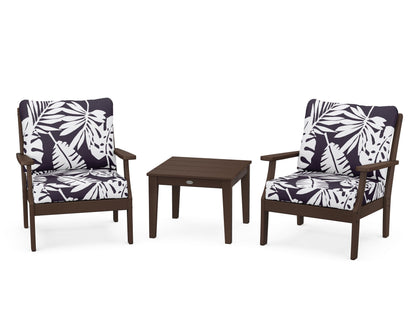 POLYWOOD® Braxton 3-Piece Deep Seating Set in Mahogany / Leaf Navy