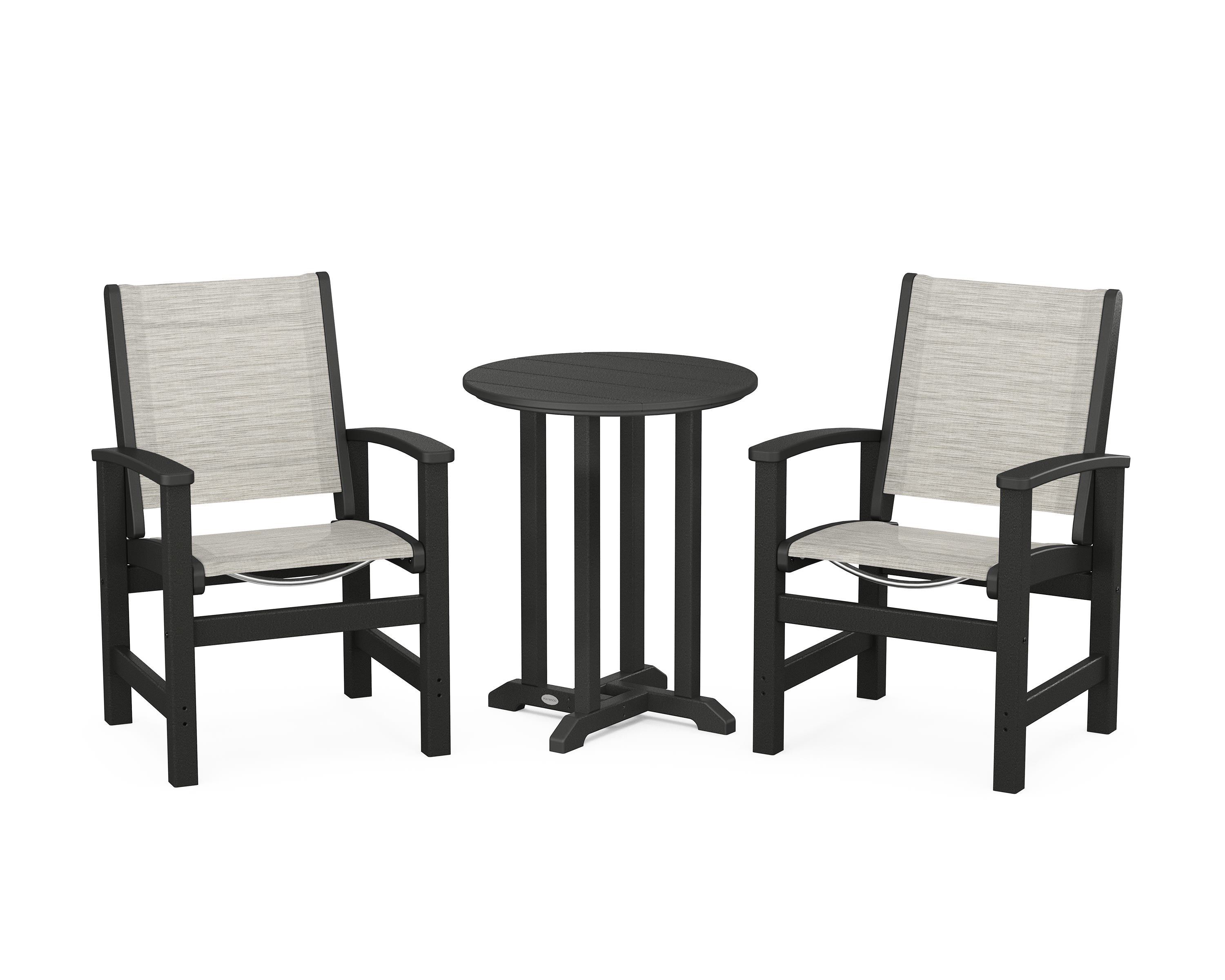 POLYWOOD® Coastal 3-Piece Round Bistro Dining Set in Black / Birch Sling
