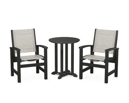 POLYWOOD® Coastal 3-Piece Round Bistro Dining Set in Black / Birch Sling