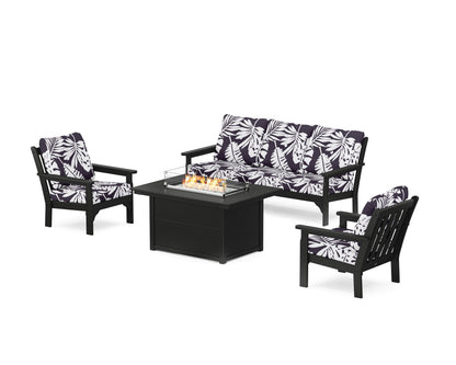 POLYWOOD® Vineyard Deep Seating Fire Pit Table Set in Black / Leaf Navy
