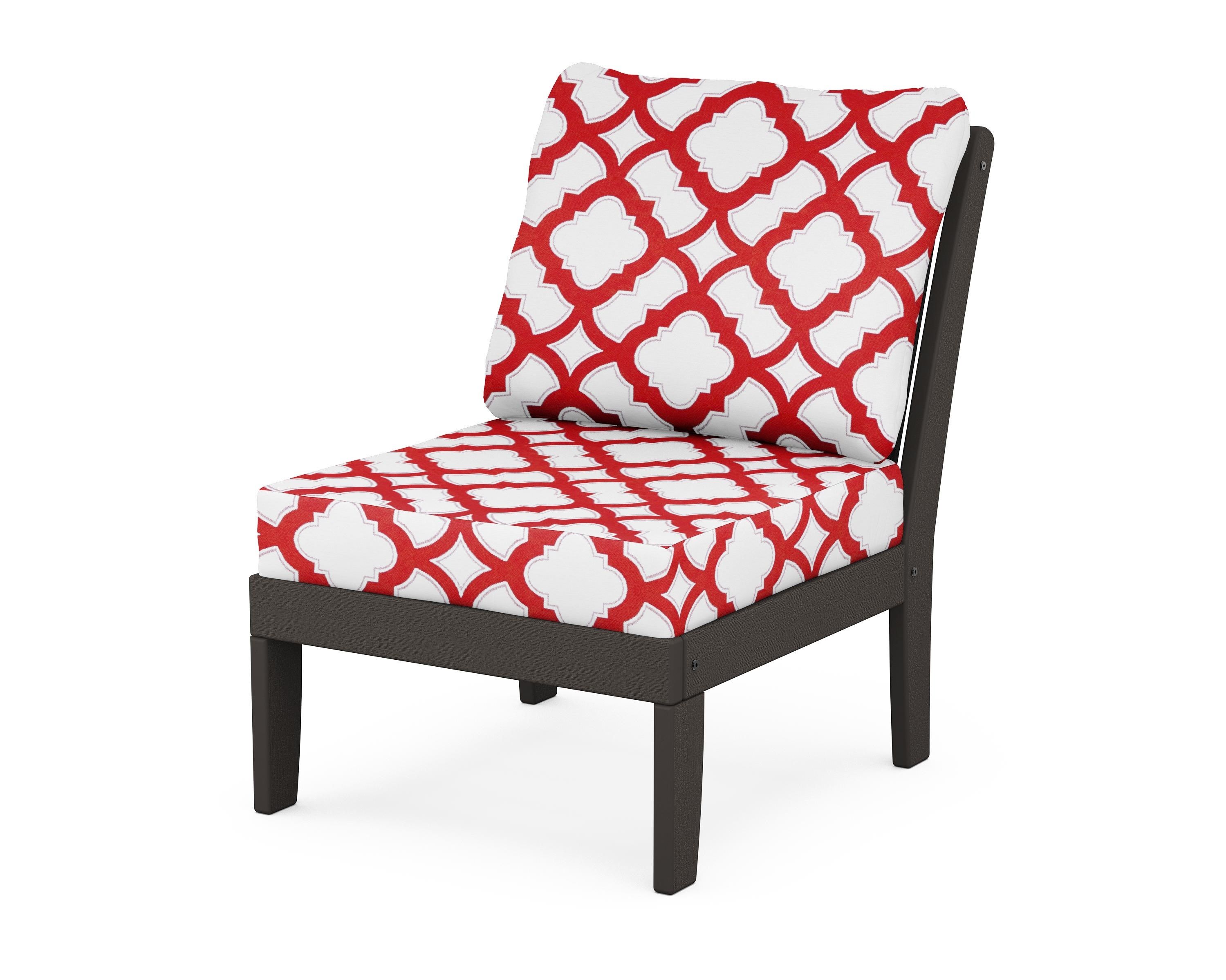POLYWOOD® Braxton Modular Armless Chair in Vintage Coffee / Trellis Crimson