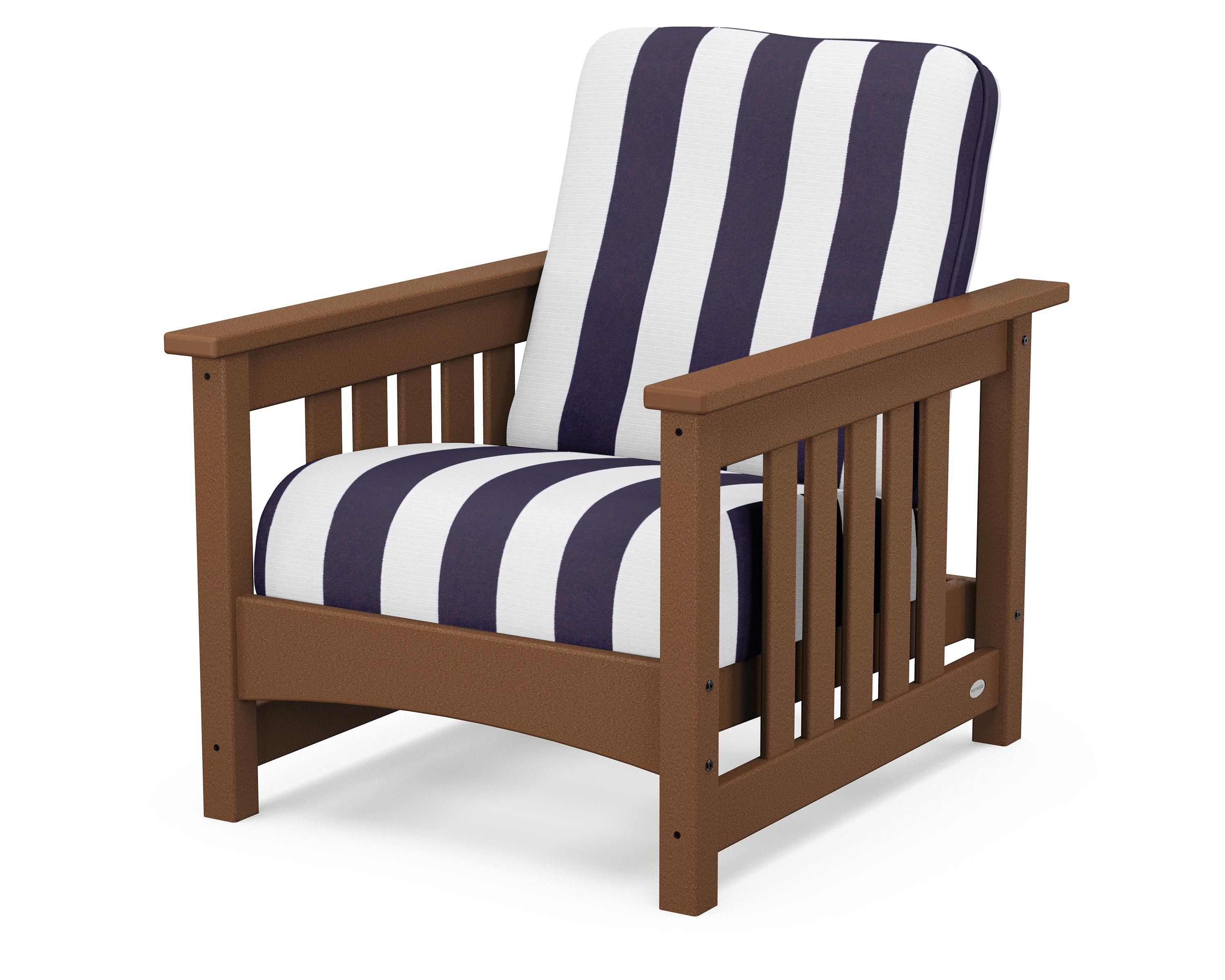 POLYWOOD® Club Mission Chair in Teak / Cabana Stripe Navy