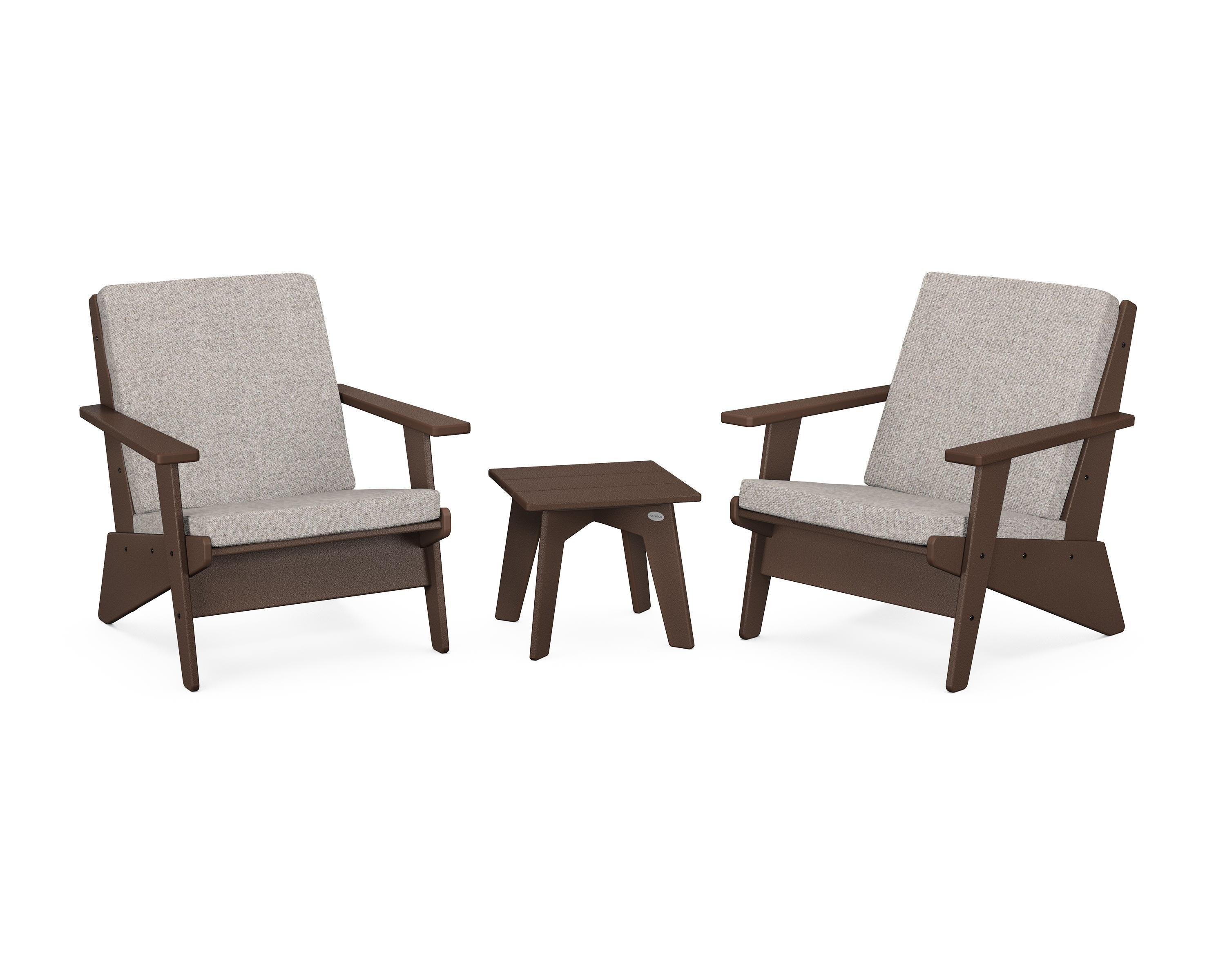POLYWOOD® Riviera Modern Lounge 3-Piece Set in Mahogany / Weathered Tweed