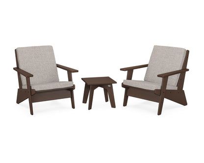 POLYWOOD® Riviera Modern Lounge 3-Piece Set in Mahogany / Weathered Tweed