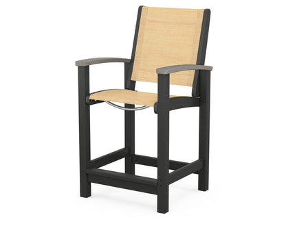 POLYWOOD® Coastal Counter Chair in Black / Driftwood / Dupioni Apricot Sling