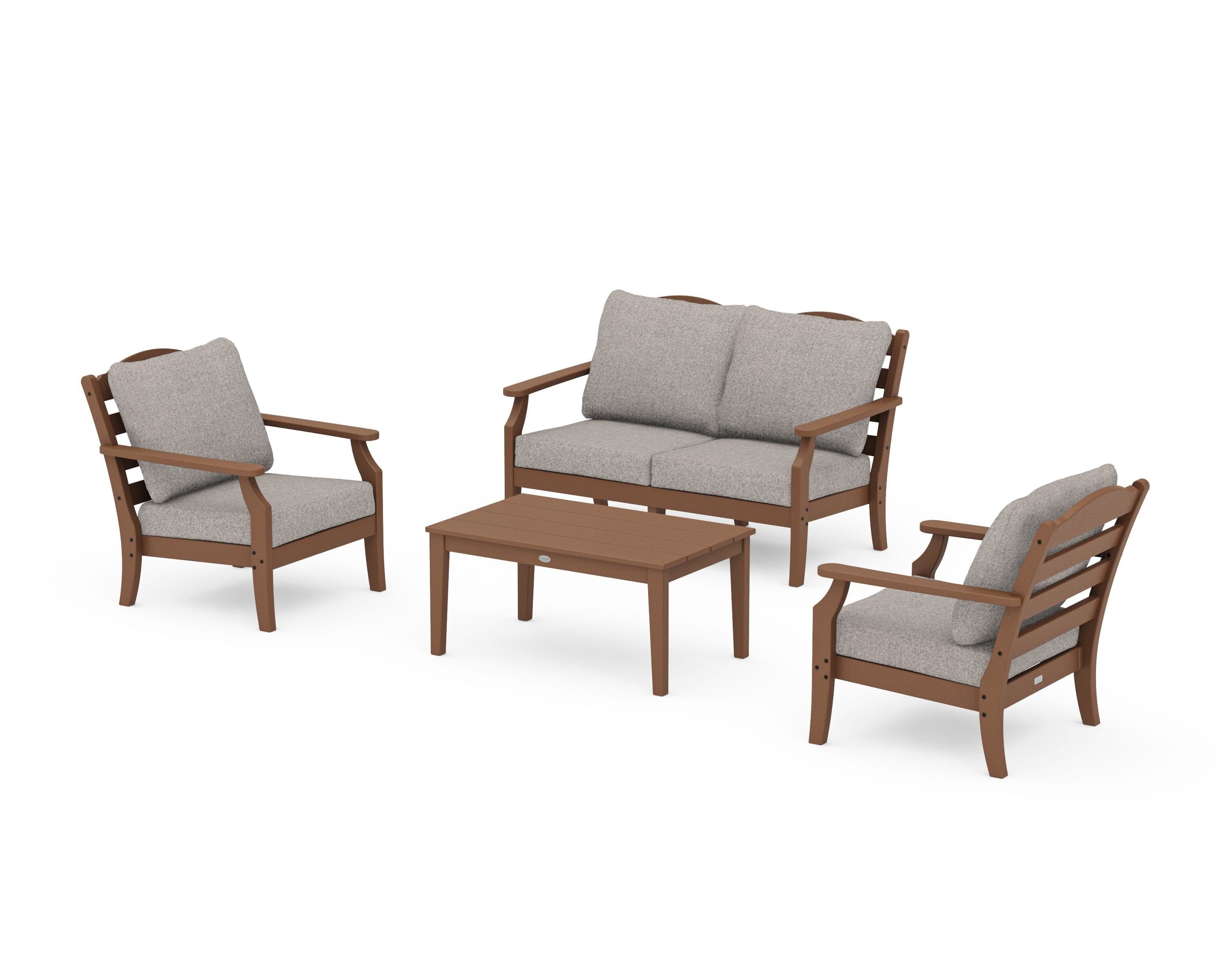 Draper James™ by  POLYWOOD® Savannah 4-Piece Deep Seating Set with Loveseat in Teak / Weathered Tweed