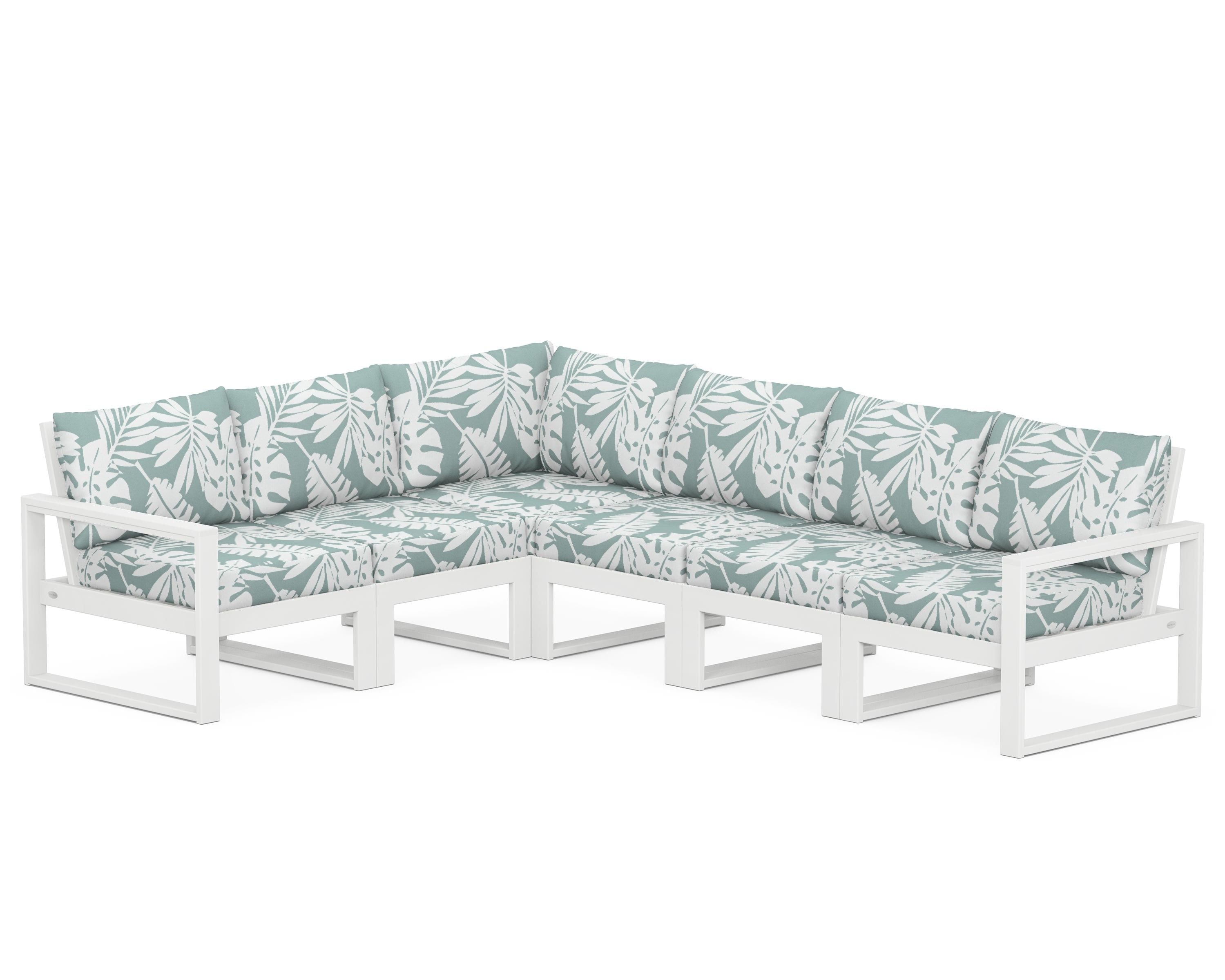 POLYWOOD® EDGE 6-Piece Modular Deep Seating Set in White / Leaf Glacier Spa