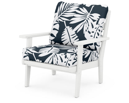 POLYWOOD® Grant Park Deep Seating Chair in White / Leaf Marine Indigo