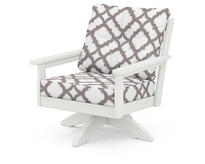 POLYWOOD® Vineyard Deep Seating Swivel Chair in Vintage White / Trellis Grey Mist