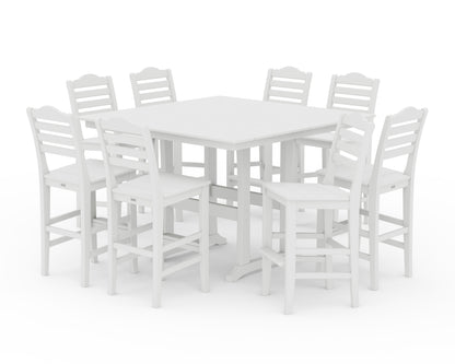 Draper James™ by  POLYWOOD® Savannah Side Chair 9-Piece Square Farmhouse Bar Set with Trestle Legs in White