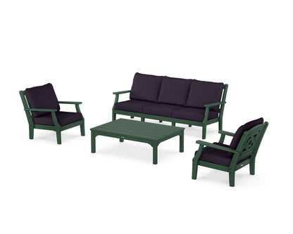 Martha Stewart by POLYWOOD® Chinoiserie 4-Piece Deep Seating Set with Sofa in Green / Navy Linen