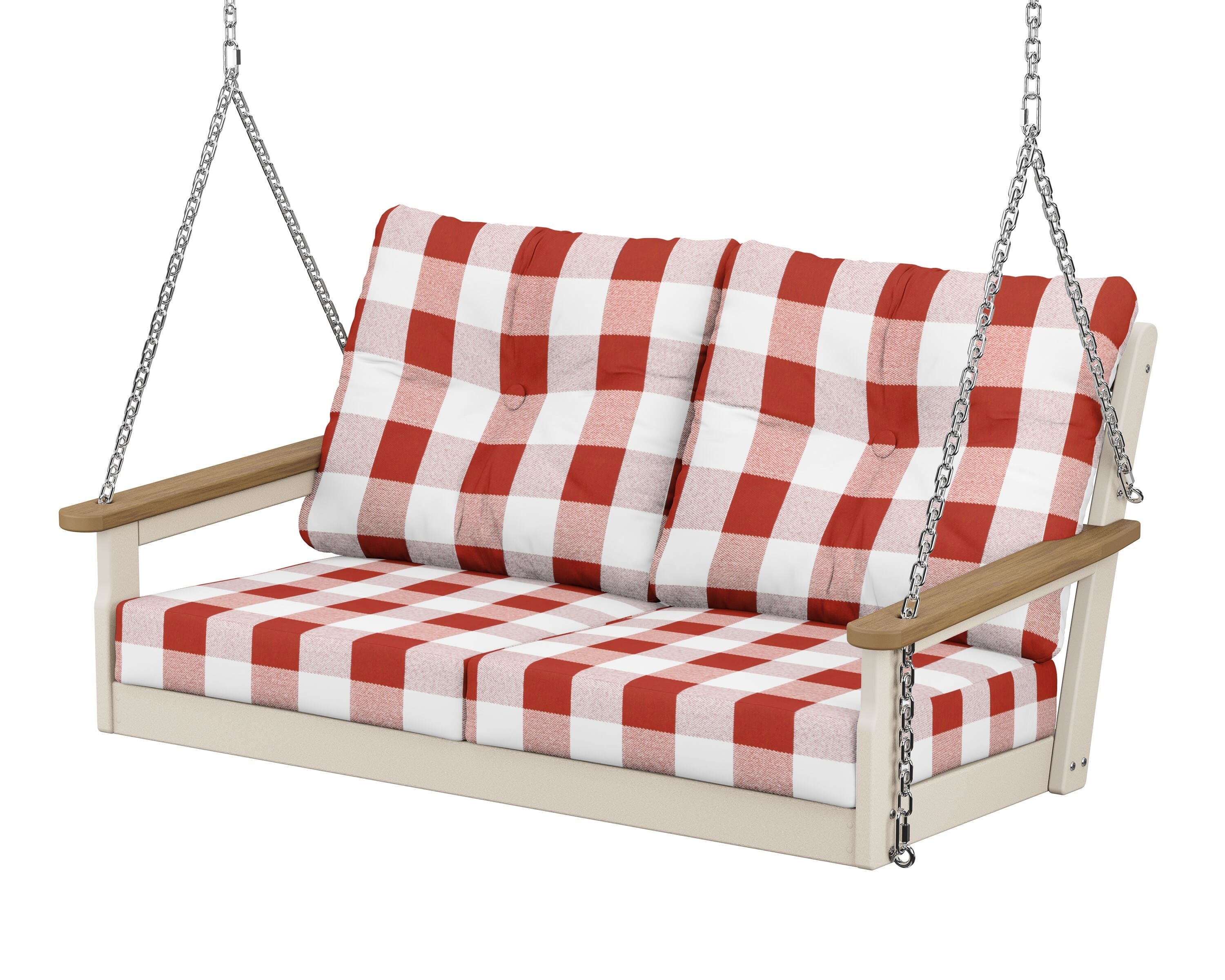 POLYWOOD® Vineyard Deep Seating Swing in Sand / Natural / Buffalo Plaid Crimson