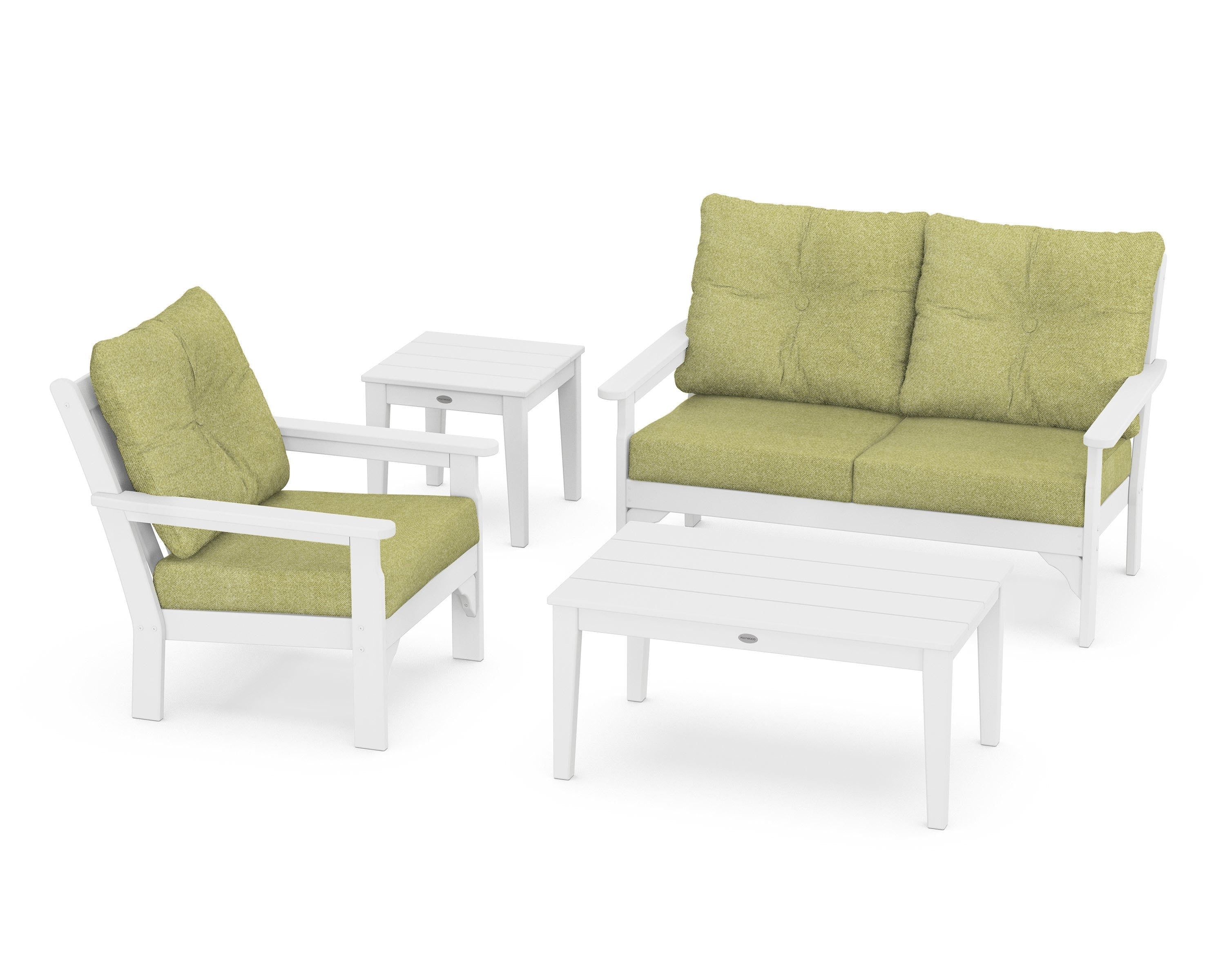 POLYWOOD® Vineyard 4-Piece Deep Seating Set in White / Chartreuse Boucle