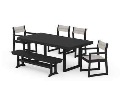 POLYWOOD® EDGE Sling 6-Piece Dining Set with Bench in Black / Birch Sling