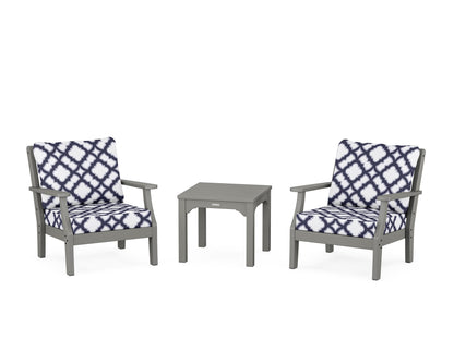 Martha Stewart by POLYWOOD® Chinoiserie 3-Piece Deep Seating Set in Slate Grey / Trellis Navy