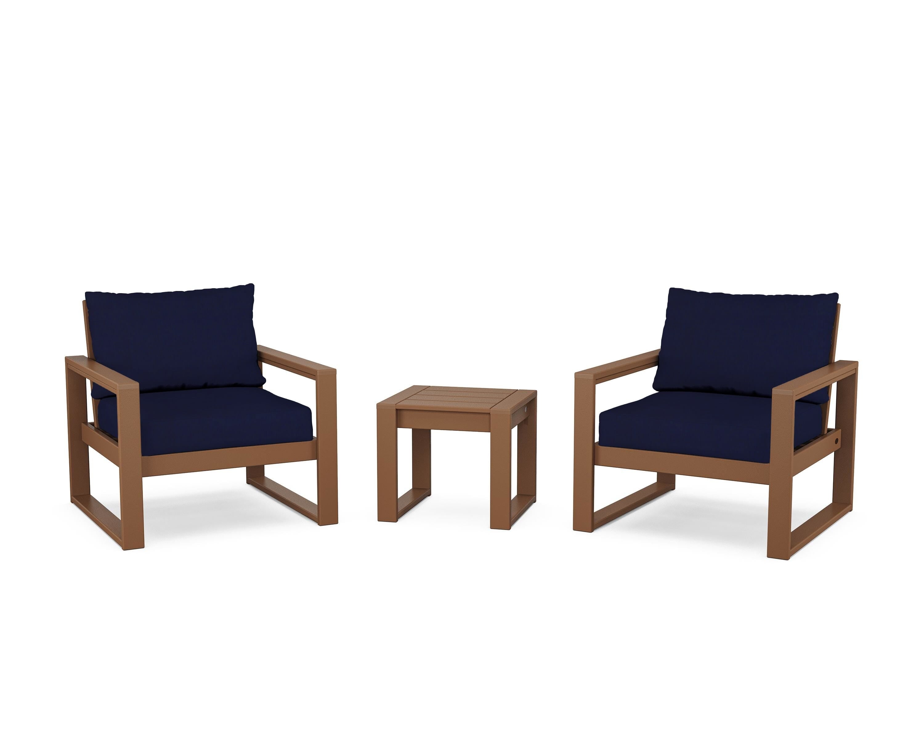 POLYWOOD® EDGE Sectional 3-Piece Deep Seating Set in Teak / Navy