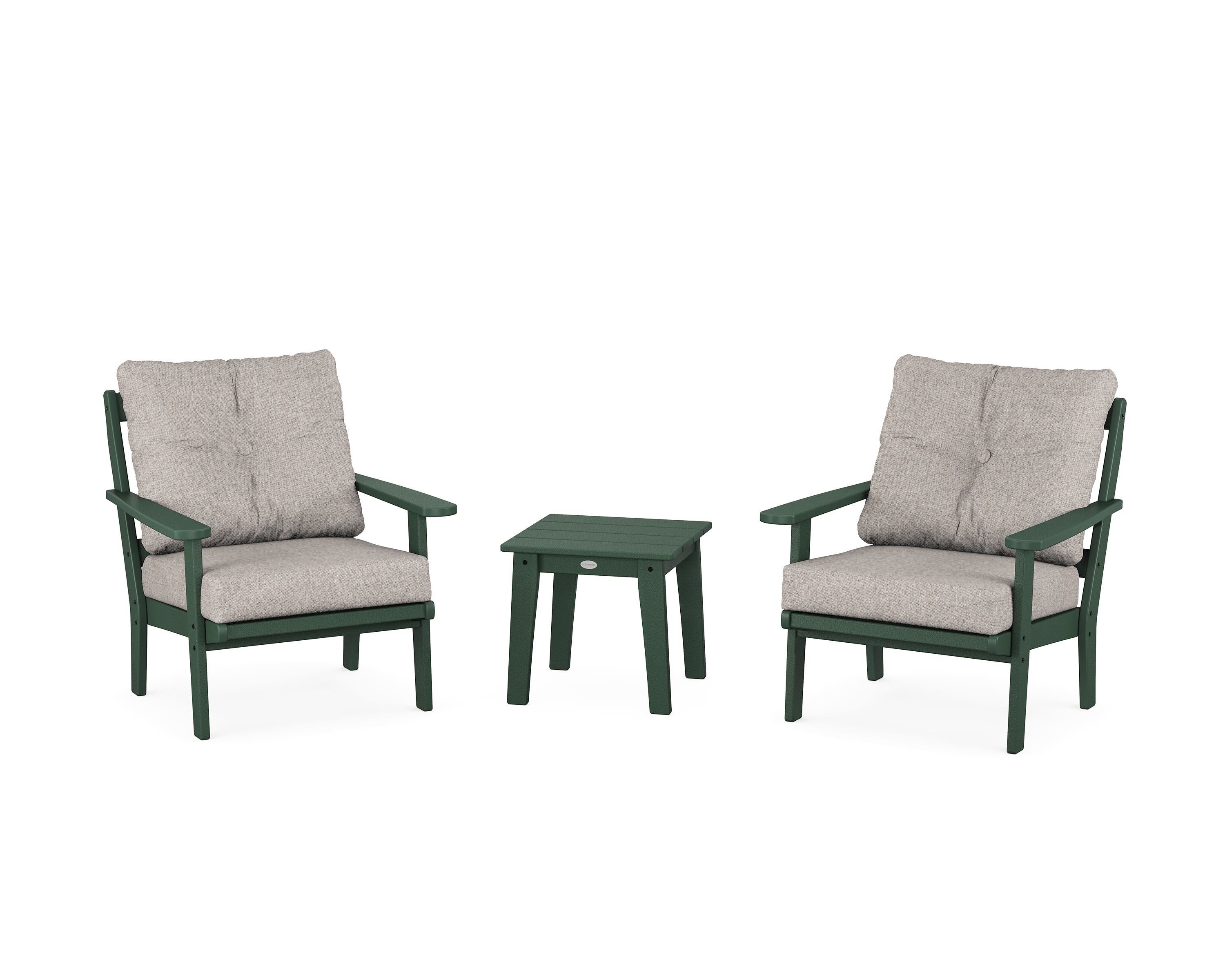 POLYWOOD® Mission 3-Piece Deep Seating Set in Green / Weathered Tweed