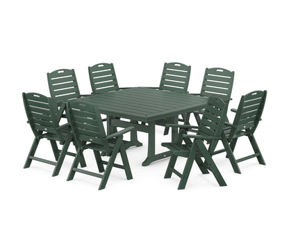 POLYWOOD® Nautical Highback 9-Piece Square Dining Set with Trestle Legs in Green